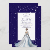 Sweet 16 Silver Ball Gown Dress Navy Blue Birthday 招待状 (正面/裏面)