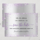Sweet 16 silver lavender save the date card セーブザデート (正面/裏面)