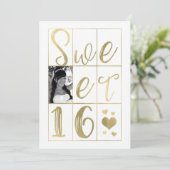 SWEET 16 SIXEN金ゴールド&ホワイトハート写真 招待状 (スタンド正面)