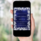 Sweet 16 snowflakes blue elegant winter party 招待状