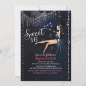 Sweet 16 Swing Girl With Silver Disco Glitter 招待状 (正面)