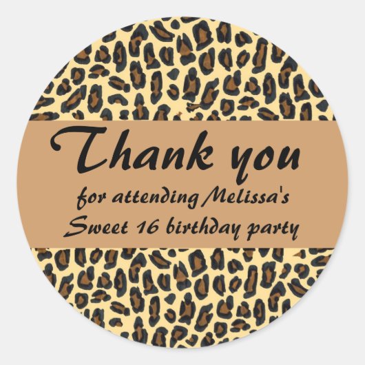 Sweet 16 Thank You Leopard print ラウンドシール (正面)