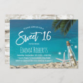 Sweet 16 Tropical Starfishビーチボトル 招待状 (正面/裏面)