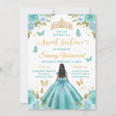 Sweet 16 Turquoise Princess African American Girl 招待状 (正面)