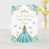 Sweet 16 Turquoise Princess Blonde Girl カード (黄色い花)