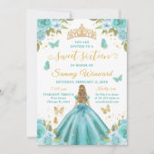 Sweet 16 Turquoise Princess Blonde Girl 招待状 (正面)