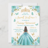 Sweet 16 Turquoise Princess Brunette Girl 招待状 (正面)