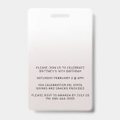 Sweet 16 VIP Pass Birthday Invitation Photo Badge バッジ (裏面)