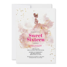 Sweet 16 Watercolor Gold and Pink Glitter