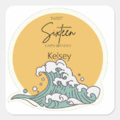 Sweet 16 Wave and Sun Monogram – 名前 スクエアシール (正面)