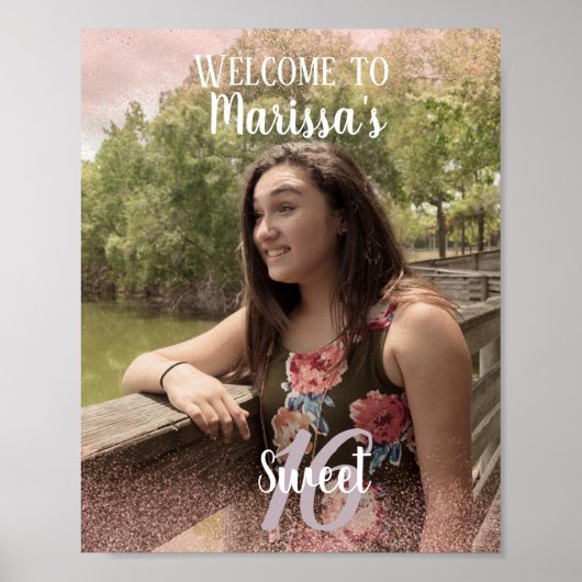 Sweet 16 Welcome フェイク Pinkグリッター写真 ポスター (正面)
