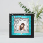 Sweet 16Sweet sixteenターコイズブラックフォト 招待状 (スタンド正面)