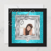Sweet 16Sweet sixteenターコイズブラックフォト 招待状 (正面)