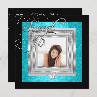 Sweet 16Sweet sixteenターコイズブラックフォト 招待状