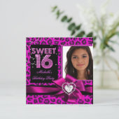 Sweet 16Sweet sixteenホットピンクヒョウ写真 招待状 (スタンド正面)