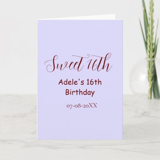 Sweet 16th birthday purple pastel mauve retro name カード (正面)