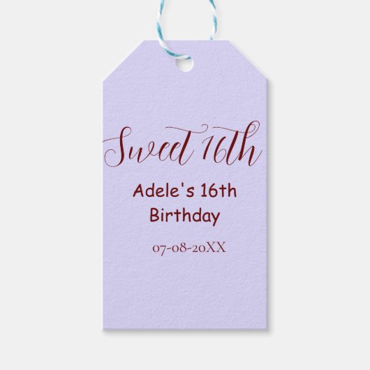 Sweet 16th birthday purple pastel mauve retro name ギフトタグ (正面)