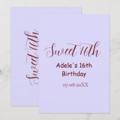 Sweet 16th birthday purple pastel mauve retro name シーズンカード (正面/裏面)
