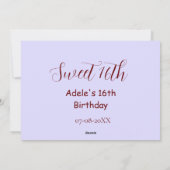 Sweet 16th birthday purple pastel mauve retro name シーズンカード (裏面)