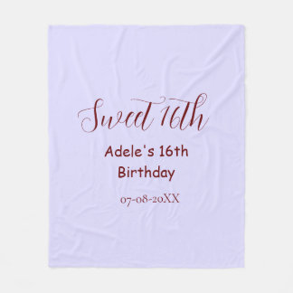 Sweet 16th birthday purple pastel mauve retro name フリースブランケット
