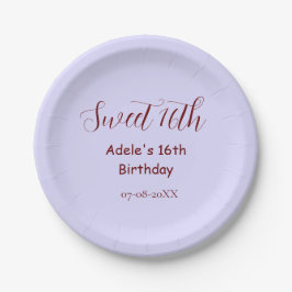 Sweet 16th birthday purple pastel mauve retro name ペーパープレート