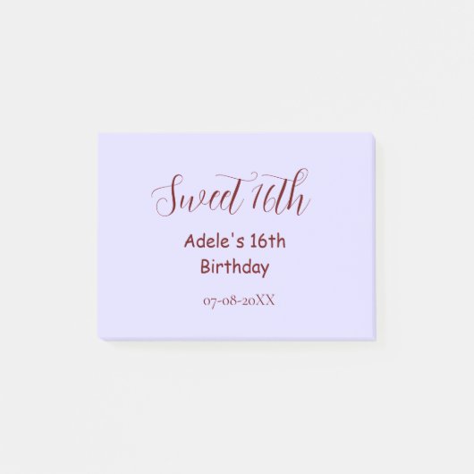 Sweet 16th birthday purple pastel mauve retro name ポストイット (正面)