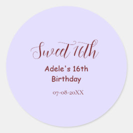 Sweet 16th birthday purple pastel mauve retro name ラウンドシール