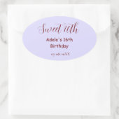 Sweet 16th birthday purple pastel mauve retro name 楕円形シール (バッグ)