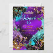 Sweet 16th birthday Teal Purple Gold Butterfly 招待状 (正面)