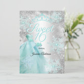 Sweet 16th Birthday teal Silver Winter wonderland 招待状 (スタンド正面)