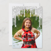 Sweet 16th Elisabeth赤い灰色の銀のドリップス写真 招待状 (正面)