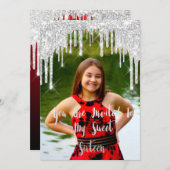 Sweet 16th Elisabeth赤い灰色の銀のドリップス写真 招待状 (正面/裏面)