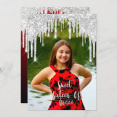 Sweet 16th Elisabeth赤い灰色の銀のドリップス写真 招待状 (正面/裏面)