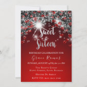 Sweet 16th Elisabeth赤い灰色の銀のドリップス写真 招待状 (裏面)