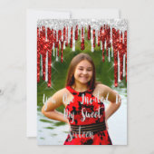 Sweet 16th Elisabeth赤い灰色の銀のドリップス写真 招待状 (正面)