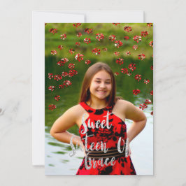 Sweet 16th Elisabeth赤い灰色の銀のドリップス写真 招待状