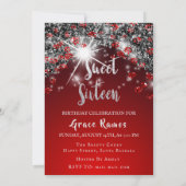 Sweet 16th Elisabeth赤い灰色の銀のドリップス写真 招待状 (裏面)