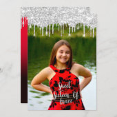 Sweet 16th Elisabeth赤い灰色の銀のドリップス写真 招待状 (正面/裏面)