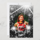 Sweet 16th Elisabeth赤い灰色の銀のドリップス写真 招待状 (正面)