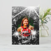 Sweet 16th Elisabeth赤い灰色の銀のドリップス写真 招待状 (スタンド正面)