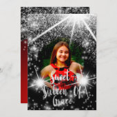 Sweet 16th Elisabeth赤い灰色の銀のドリップス写真 招待状 (正面/裏面)
