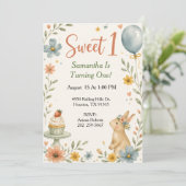 Sweet 1 水彩うさぎ 誕生日パーティー 招待状 (スタンド正面)