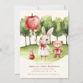 Sweet 1st Bunny Apple バースデー招待状 招待状 (正面)