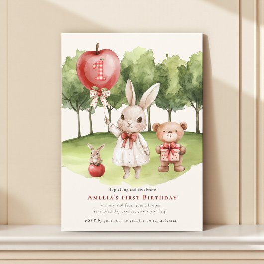 Sweet 1st Bunny Apple バースデー招待状 招待状