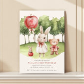 Sweet  1st Bunny Apple  Birthday Invitation 招待状