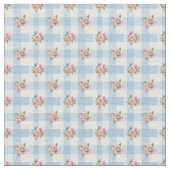 Sweet 50s Retro Rosebud Blue Gingham Check ファブリック (クローズアップ)