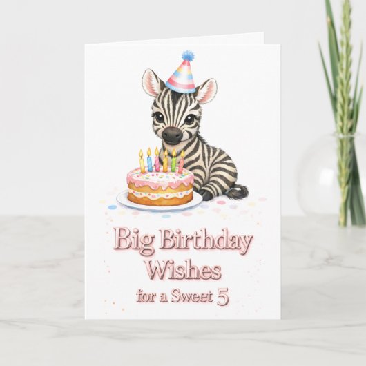 Sweet 5 Birthday Wishes Cute  Zebra Card  カード (正面)