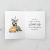 Sweet 5 Birthday Wishes Cute  Zebra Card  カード (内部)