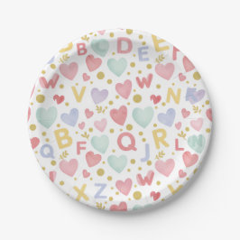 Sweet Alphabet & Hearts Watercolor ペーパープレート