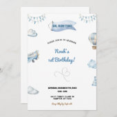 Sweet and cute airplane birthday party invitation 招待状 (正面/裏面)